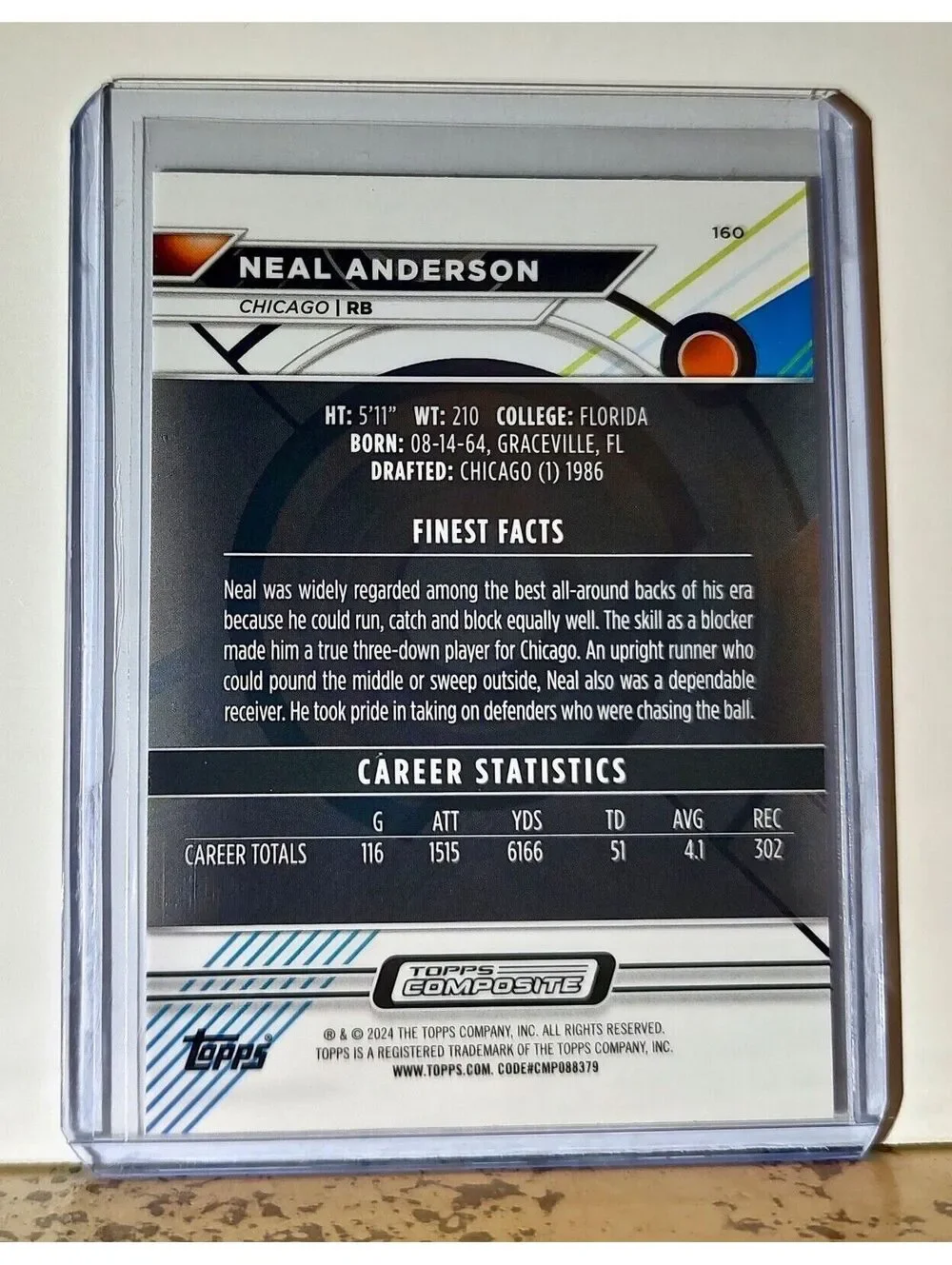 Neal Anderson 2023 Topps Finest NFL #160 Football Card Chicago Bears